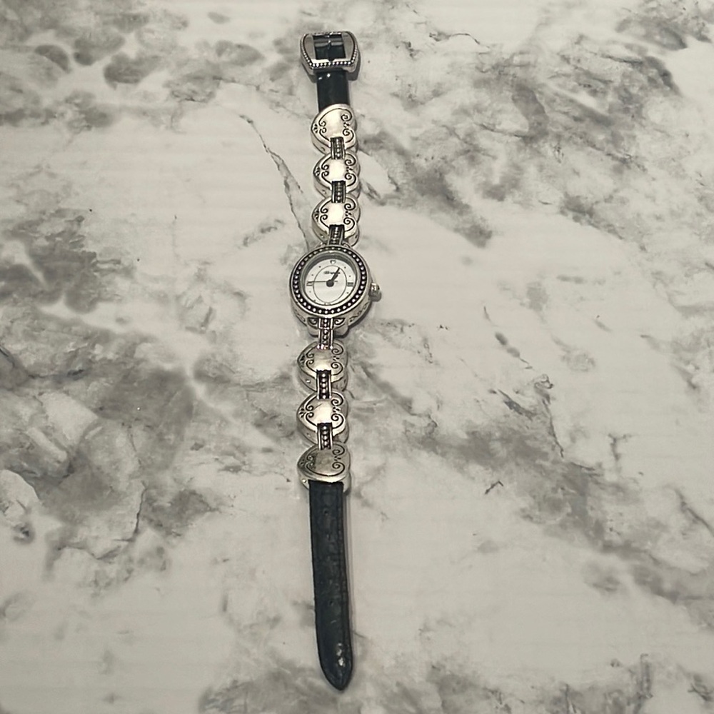 Brighton Tyler watch Reversible leather band with silver tone hearts